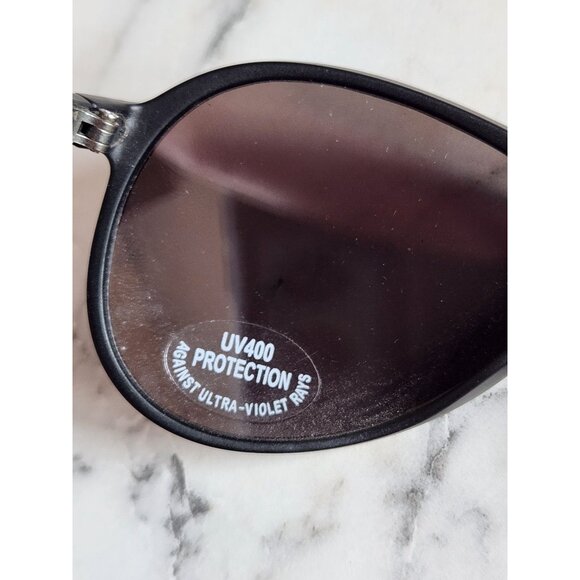 Aviator Style Black Frame Sunglasses UV400 Protection & Blue Reflective Lenses - Picture 3 of 6